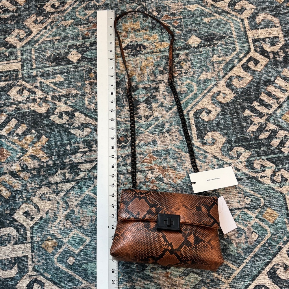NEW Nicole Miller Brown Black Snakeskin Crossbody Bag Faux Leather - Picture 8 of 8